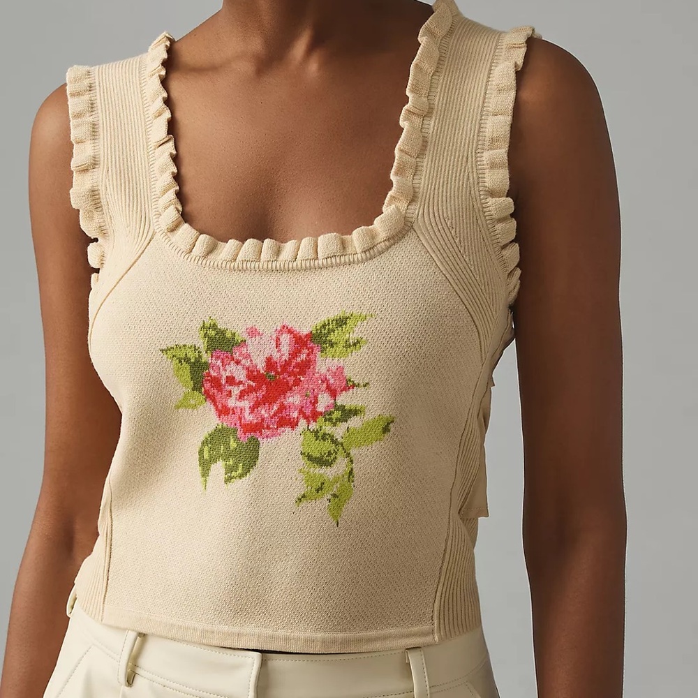 By Anthropologie Bow-Back Sweater Tank with Flower Size XL